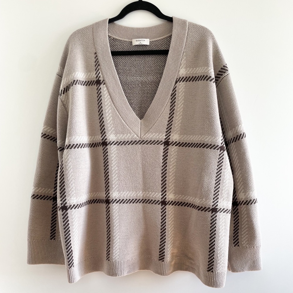 Aritzia Beige and Brown V-Neck Sweater